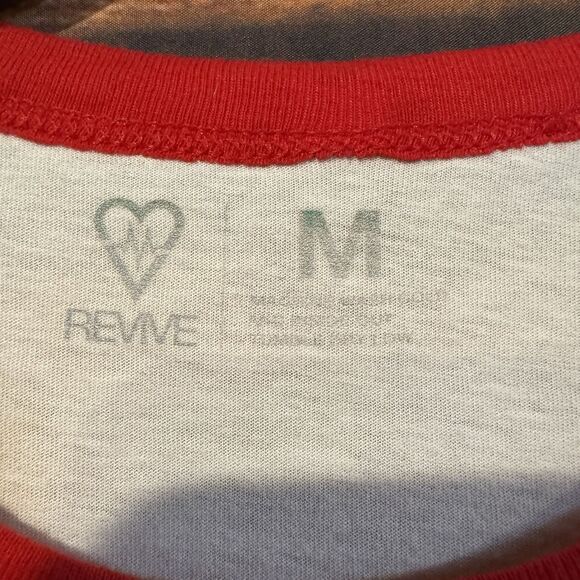 Revive Main White Red Raglan 3/4 Sleeve Baseball Tee Shirt Graphic Print Top - Picture 3 of 6